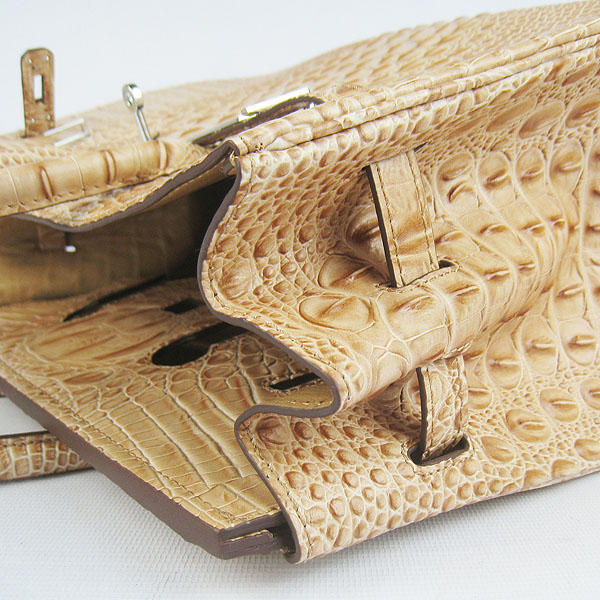 High Quality Fake Hermes Birkin 35CM Crocodile Head Veins Leather Bag Earth Yellow 6089 - Click Image to Close